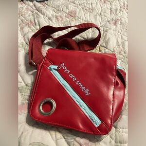 DAVID & GOLIATH Red and Blue Faux Leather Crossbody Bag
